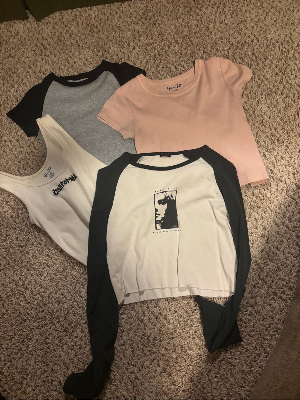 Brandy Melville OS Pink, White, Gray & Black Graphic Long-Sleeve and Tees
